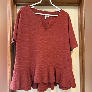 Cato Brick Red Textured V-Neck Blouse